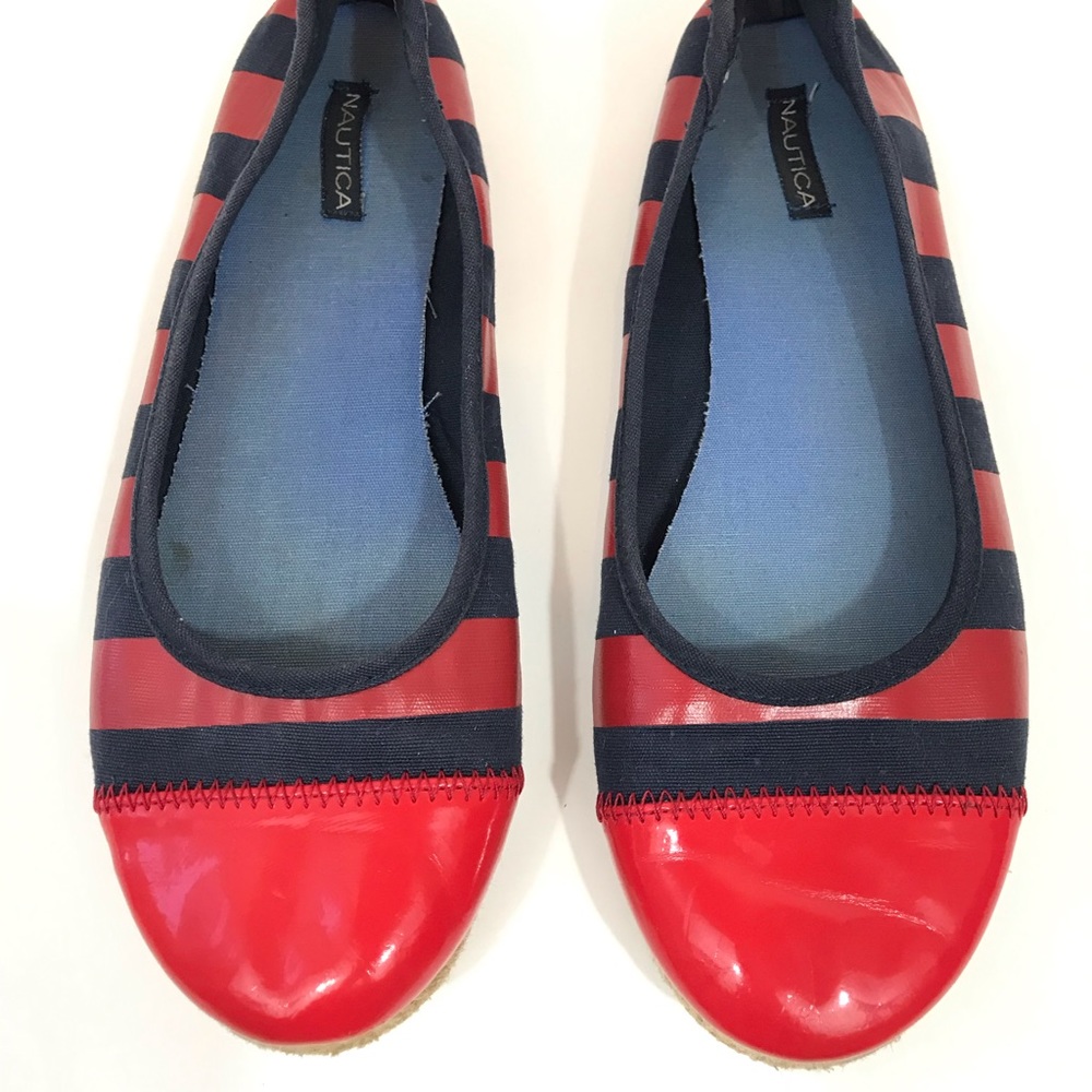 Nautica Scow Blue Red Striped Flats Cap Toe Size 9